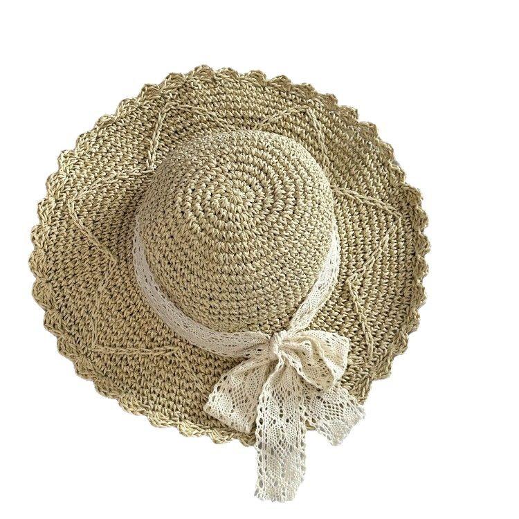 Lace Lace Hollow Straw Hat Women's Summer Travel Sunscreen Beach Seaside Sun Hat Foldable Sun Hat
