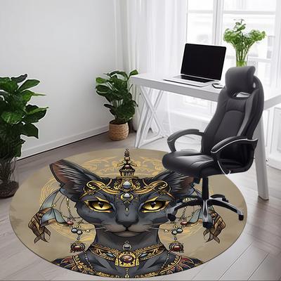 1pc Egyptian Cat Office Round Rug, Non-slip, Soft and Durable Office Rug for Interior Decoration, Perfect for Office,Decoration Yy260204010