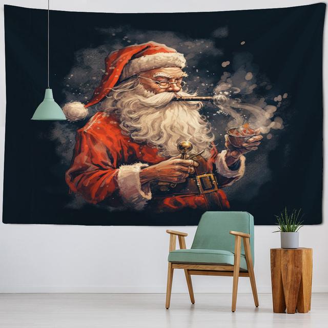 

Рождественский гобелен Санта-Клаус, Рождественская елка, вид на снег, домашние праздничные украшения, рождественские подарки, настенная ткань 95x75cm