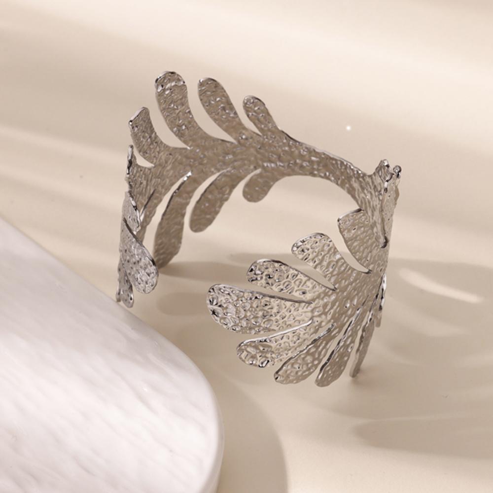 Stainless Steel Leave Bangle Bracelet For Women Simple Vintage Gold Color Geometric Open Cuff Bracelets Fashion Jewelry Gift