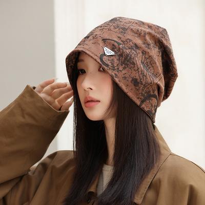 Autumn and Winter Printed Stacking Hat Windproof Face Small Bag Head Hat Warm Cold Hat Casual Versatile Hat Women