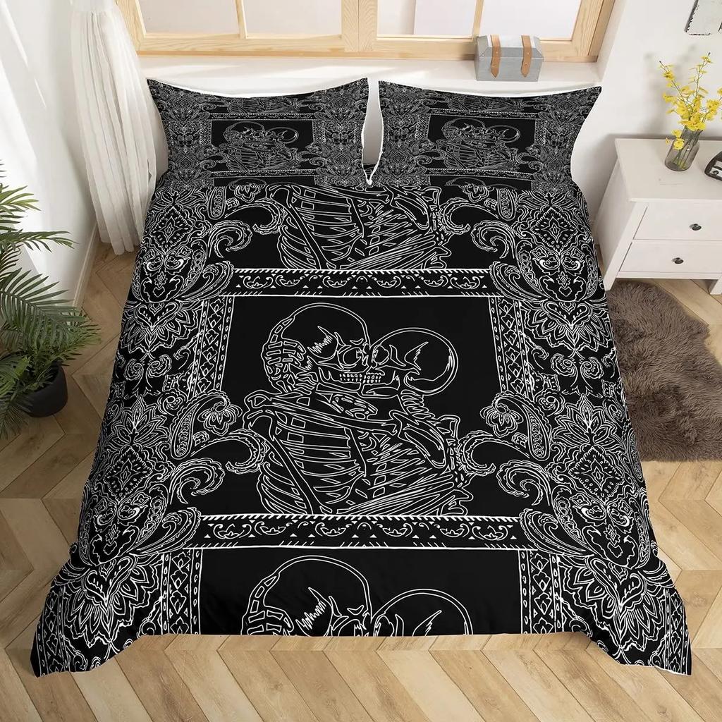Adults Black Damask Duvet Cover Set KingAntique Victorian Baroque Bedding Set Gothic Vintage Floral Bohemian Exotic Quilt Cover