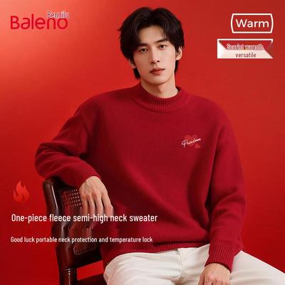 Baleno Men's Festive Semi-High Collar Fleece-Lined Sweater