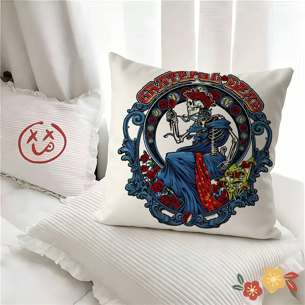 pc Band GgGrateful Logo Dead Pillow Case Fashion Square Pillowcase Bedroom Sofa Room Ins Decoration Leisure