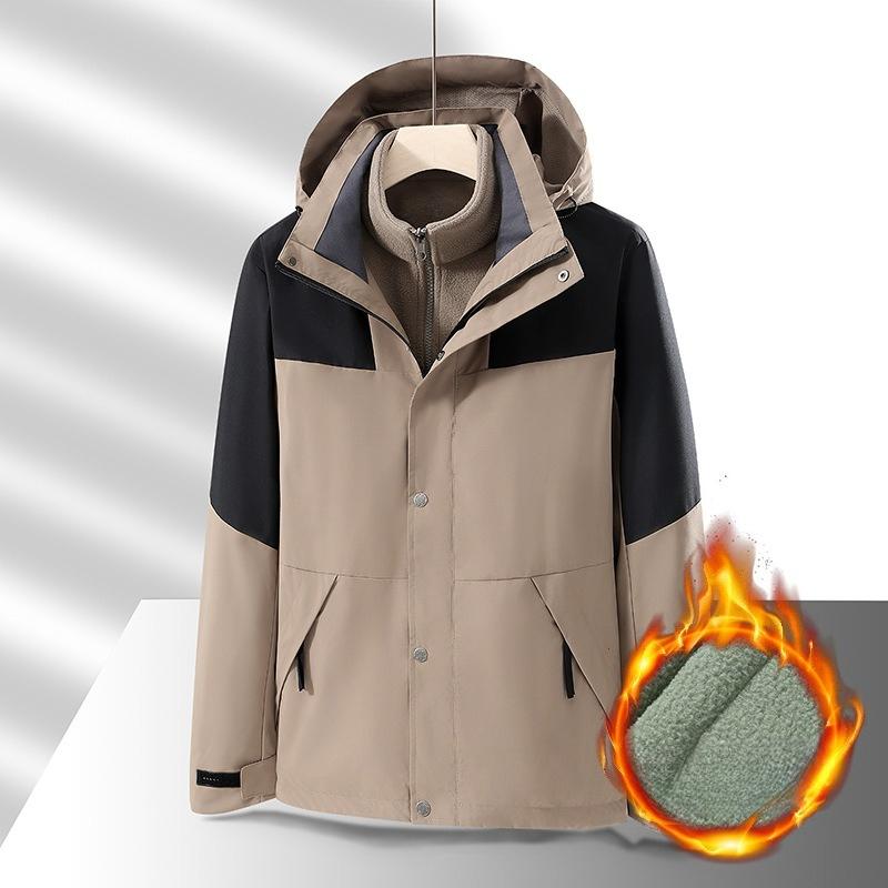 Outdoor Jacket Autumn and Winter Three-in-one Removable Fleece Liner Plus Velvet Thickened Waterproof Jacket