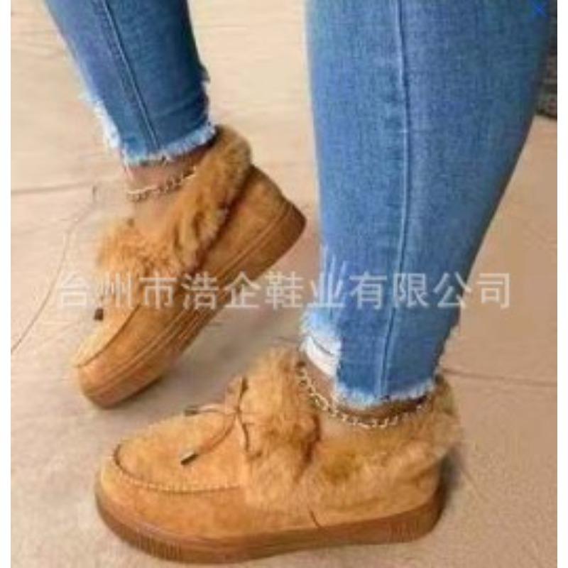 Women's Cotton Shoes, Winter Bow Warm Shoes, Flat-soled Large-size Fluffy Shoes, Large-size Women's Shoes