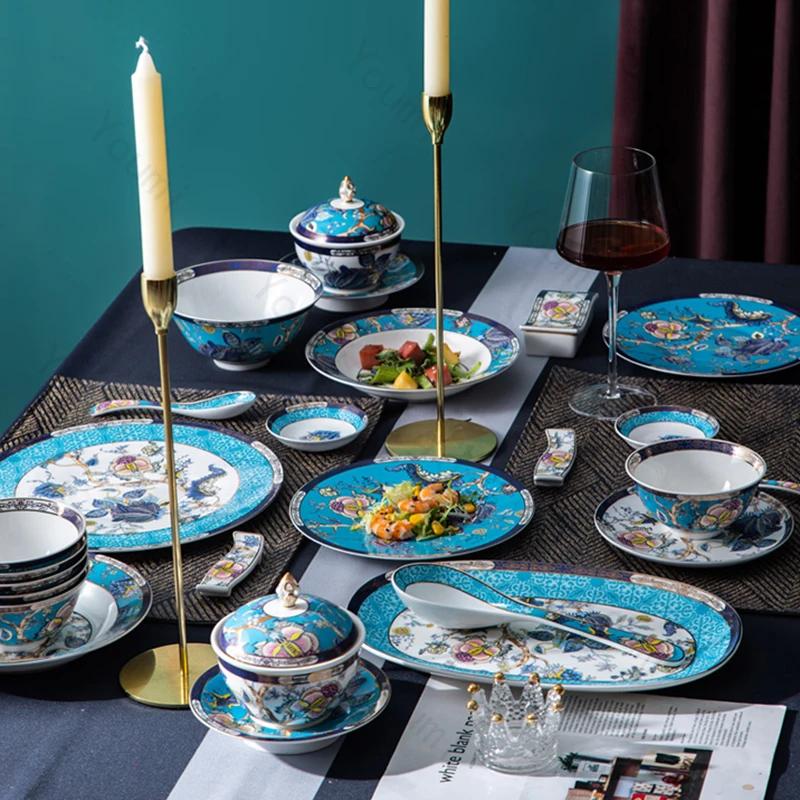 Creative Chinese Style Dinner Plate Light Luxury Restaurant Steak Plates Exquisite Flower Breakfast Salad Plate Home Tableware