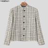 INCERUN Autumn Elegant  Men Long Sleeve Casual Plaid Buttons Texture Jackets Coats