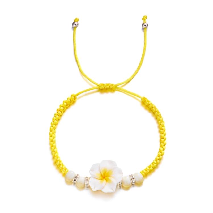 Flower Bracelet Handmade Soft Clay Woven Jewelry Adjustable Tropical Plumeria Wristband Bohemian Beach Party Accessories