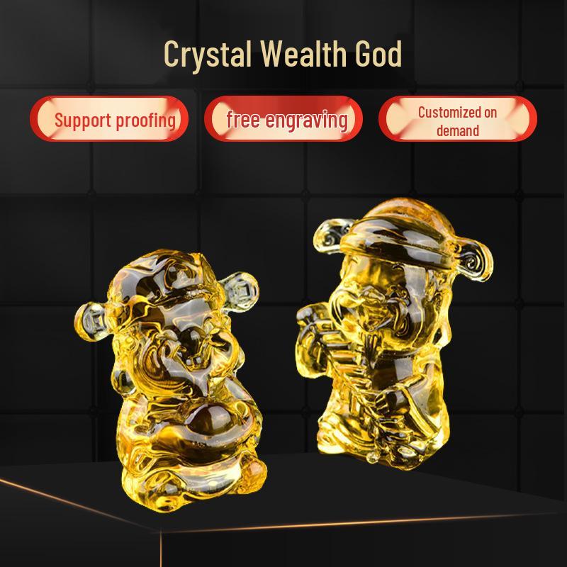 Yellow Crystal God of Wealth Ornament: Five-Way Glazed Decoration for Home or Gifts