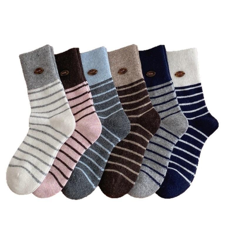 Autumn and Winter Women's Winter Thickened Boneless Striped Patchwork Warm Mid-calf Socks Women's Socks Pile Socks