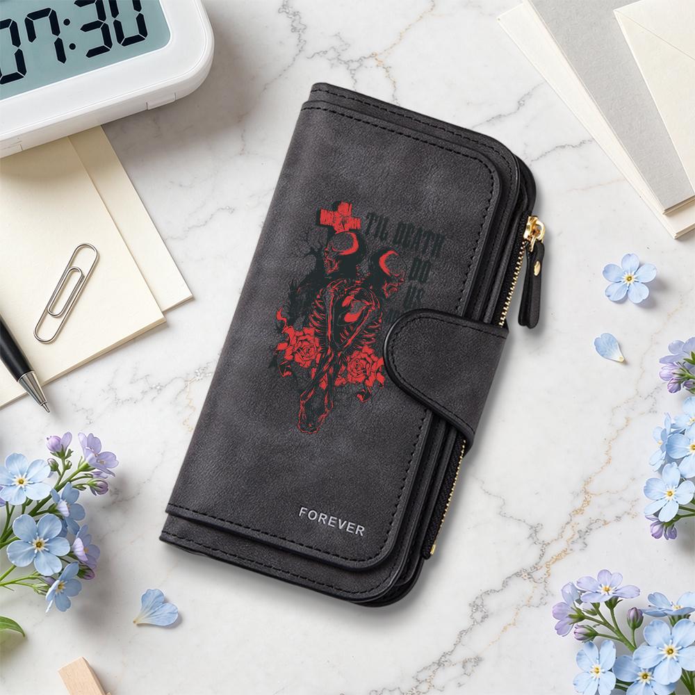 Gothic Skull Rose Long Wallet for Ladies Casual Portable Card Cash Holder Fashion Dark Style Purse