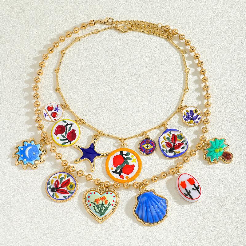 

Дизайн личности Геометрическая металлическая живопись Подвески в виде пальмы и цветка Ожерелья для женщин Модные трендовые ювелирные изделия Аксессуары для шеи A1