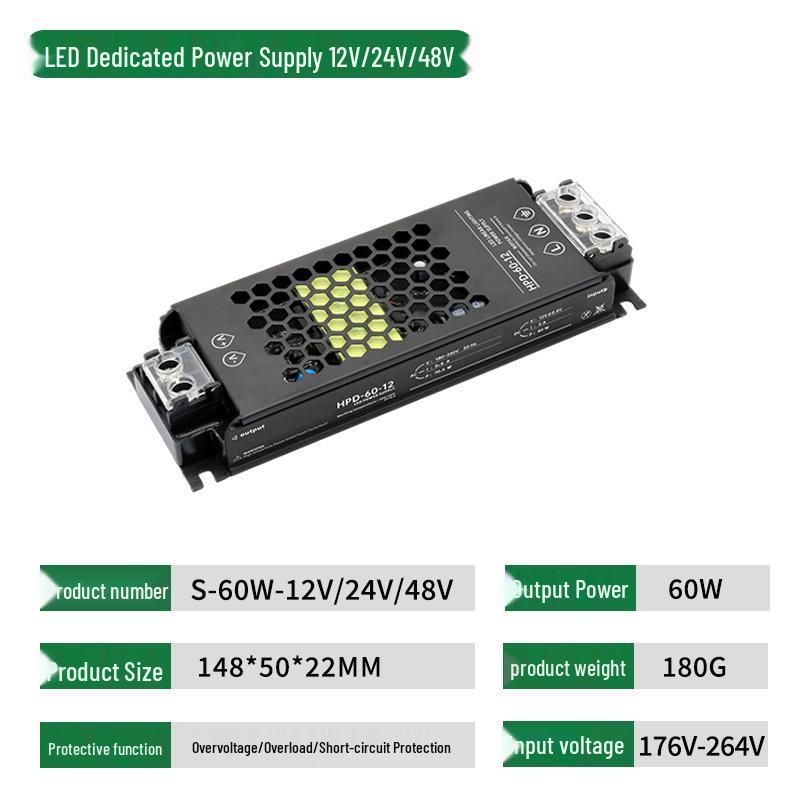 

Ultra-thin LED Silent Power Supply, Black Obsidian, 60W-400W, 12V/24V/48V