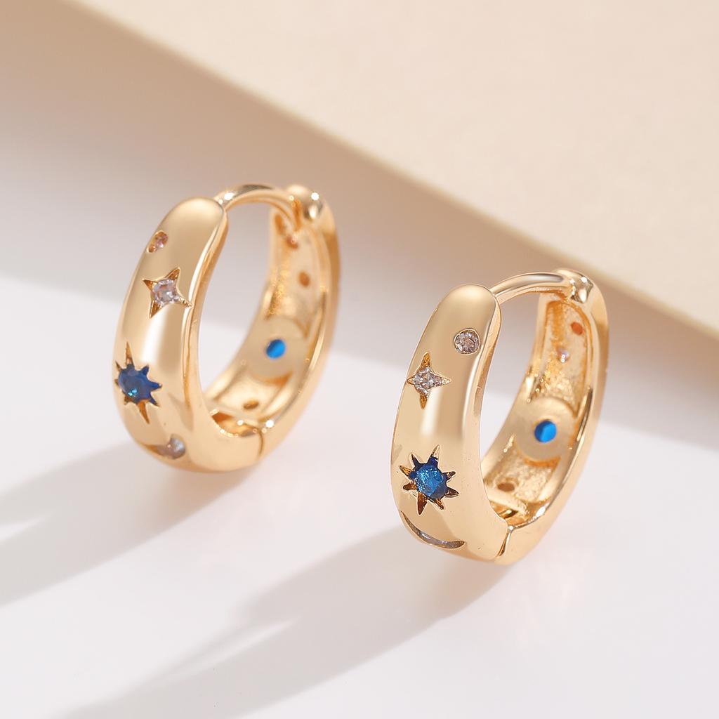 2026 Hot-Selling Blue Mango Moon Zircon Circle Earrings – Simple Luxury Fashion Jewelry for Women