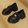 Fashion Women's Fashion Thick Heel Shoes Spring New Round Head Deep Mouth Metal Buckle Thick Sole Anti-slip Wear-resistant Loafers