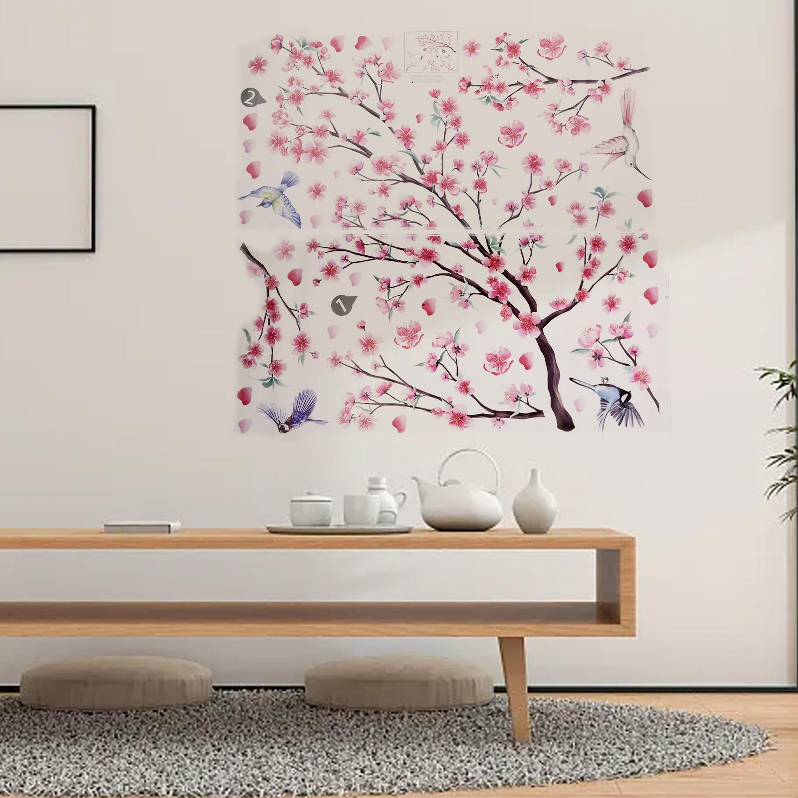 

2pcs Pink Flower Wall Stickers Branch Bird For Cherry Blossom Wall Sticker Home Decoration Girls Living Room Bedroom Wall Decal China Mainland