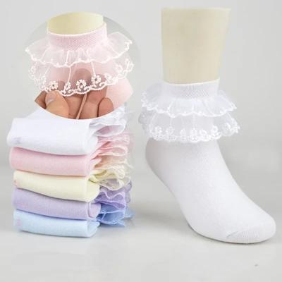 5Pairs Cotton Lace Ruffle Princess Mesh Breathable Socks Children Ankle Short Sock White Pink Blue Baby Girls Kids Toddler