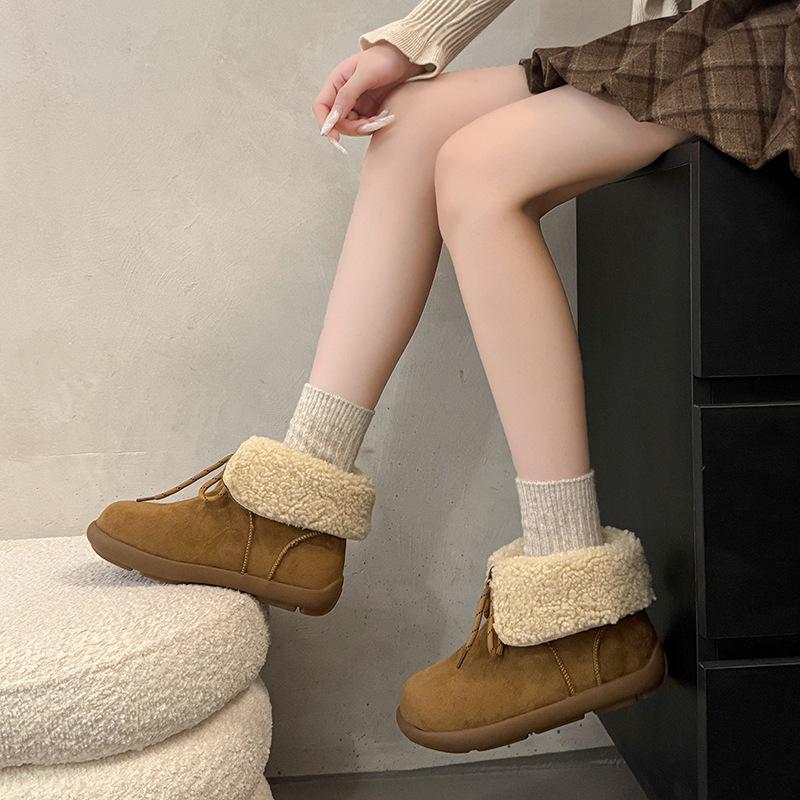 Women's Retro Two-wear Fashion Lightweight Soft Sole Winter Warm Plush Snow Boots Lined with Fleece Non-slip Casual Sports Martin Cotton Boots
