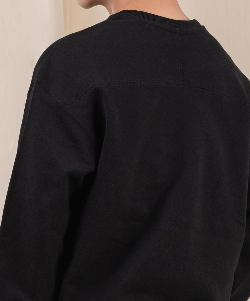 Ellamo Terry Basic Plain Bread Patch Oversized Sweatshirt [Black]