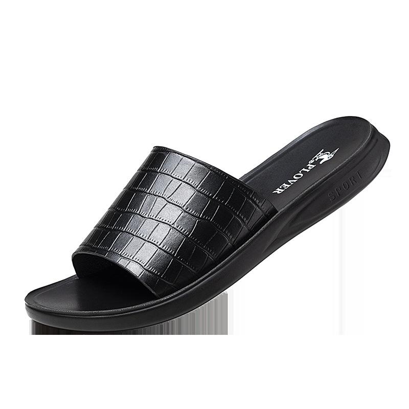 

Летняя новая обувь для мужчин, тапочки из натуральной кожи, повседневные сандалии с каменным узором, удобные шлепанцы, классная пляжная обувь 44 чёрный