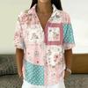 Women's Vintage Floral Print Short Sleeve Shirt Button Down Loose Fit Lapel Collar Casual Blouse Lightweight Linen Blend Top