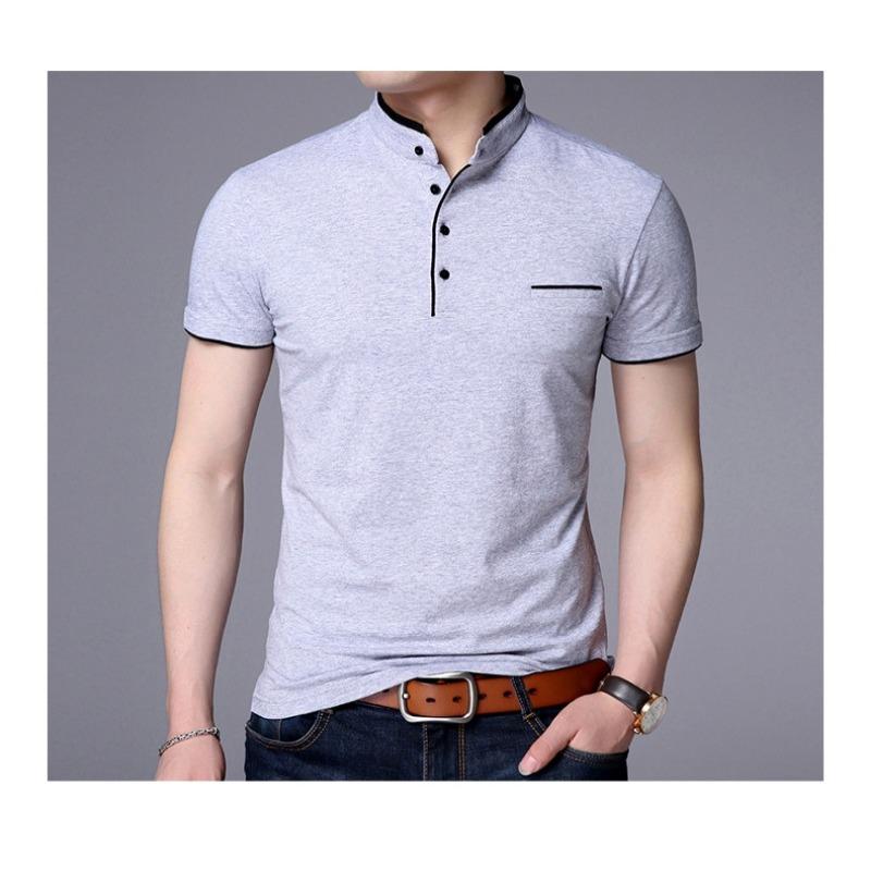 Mens Stand Collar Short Sleeve Slim Fit Big Size Solid Casual T Shirt