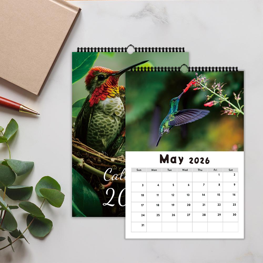1pc, 2026 Bird Calendar, Nature and Birds, 12 Different Designs, Wall Calendar, Birthday, Christmas, New Year Gift
