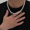 SHIXIN 3Pcs/Set Punk Imitation Pearl Chain Jesus Cross Pendant Necklace for Women Hip Hop Layered Chain New Fashion Jewelry 2026