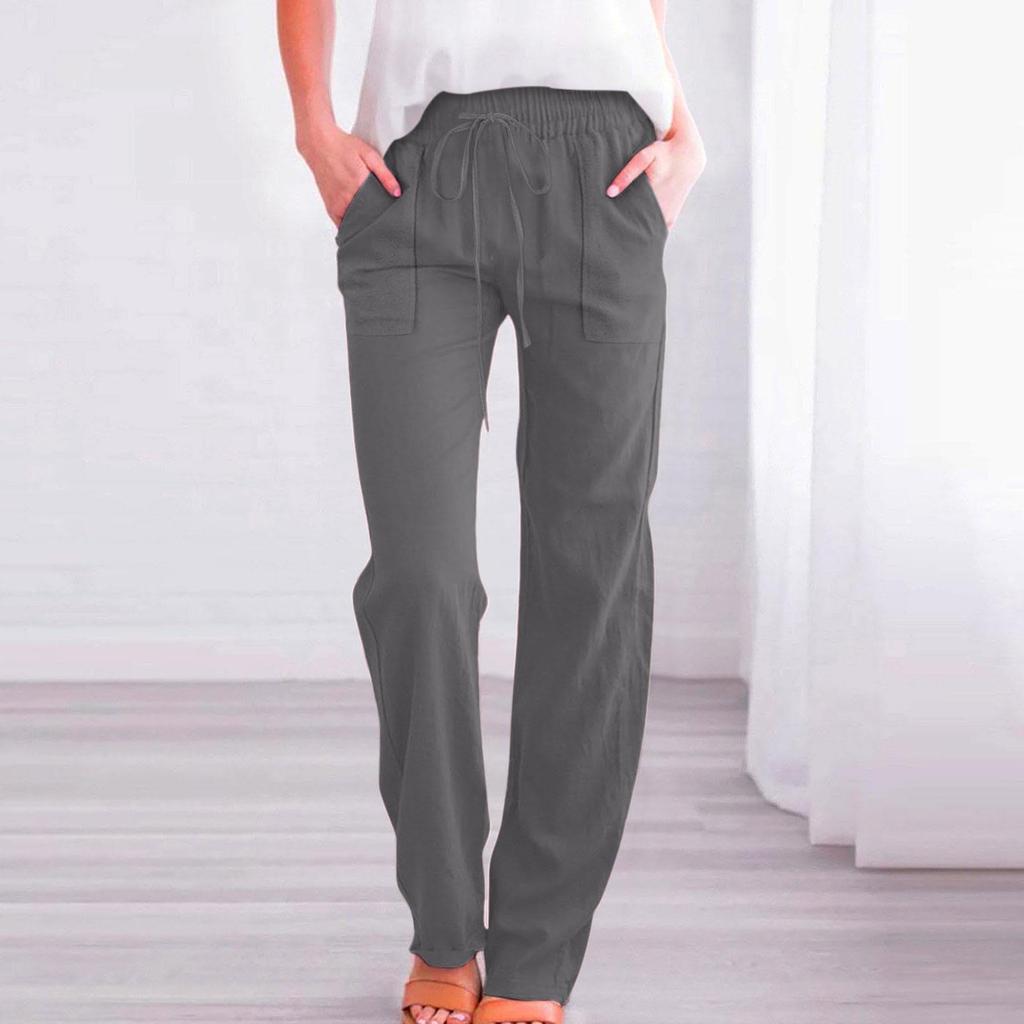 Damen Casual Hose Locker Und Bequem Elastischer Bund Gerade Hose Mit Tasche Farbe