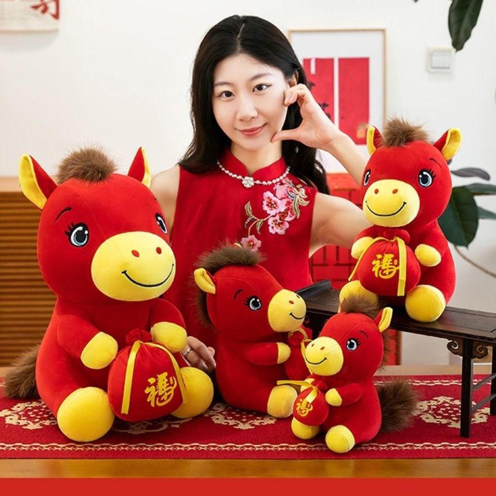 Year of Horse 2026 Zodiac Pony Figurine Cute Stuffed Animal Toys Plush Horse Doll  School Dorm