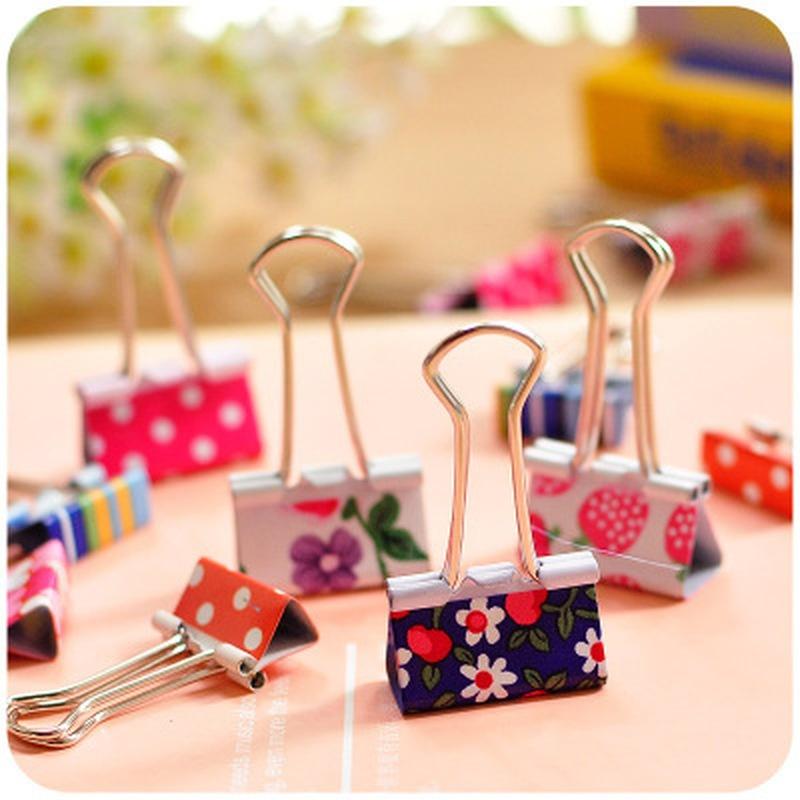 24PCS/Box Small Size 19mm Printed Metal Binder Clips Paper Clip Clamp Office School Binding Supplies