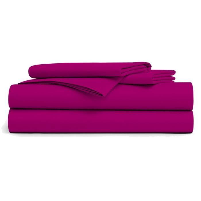 Drap Plat - ROSE FUSHIA - 240x300cm - 100% Coton - 57 fils/cm - Lavable en machine