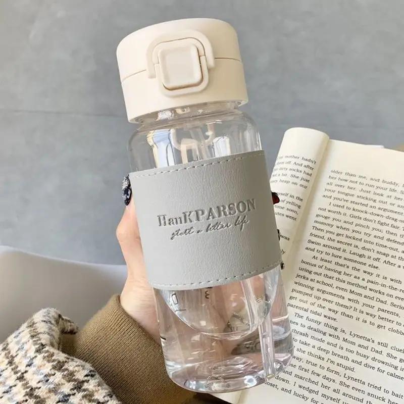 Portable Water Bottle with Straw Leak-proof Plastic Waterbottle Drinking Juice Milk Coffee Cup for School Kids Drinkware Gifts