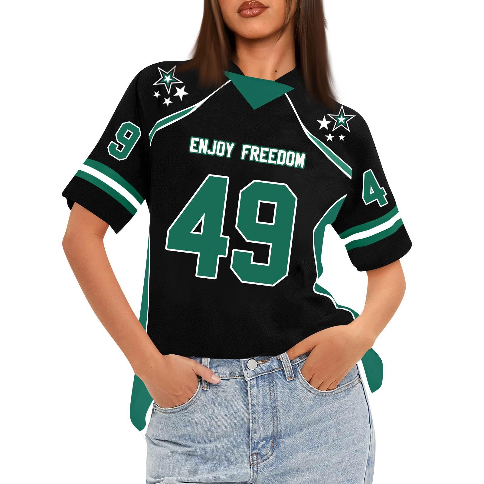 

Женская футболка оверсайз с коротким рукавом из сетки, футбольная майка, V-образный вырез, графический топ, футболка XL зелёный