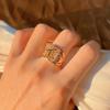 Golden Texture Women's Rings High Glossy Hollow Leaf Rings Vintage Costume Jewelry