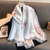 1 Pcs 90X180 Retro Chinese-style Green Animal, Crane and Flower Long Scarf, Paired with an Air-conditioned Shawl for Women