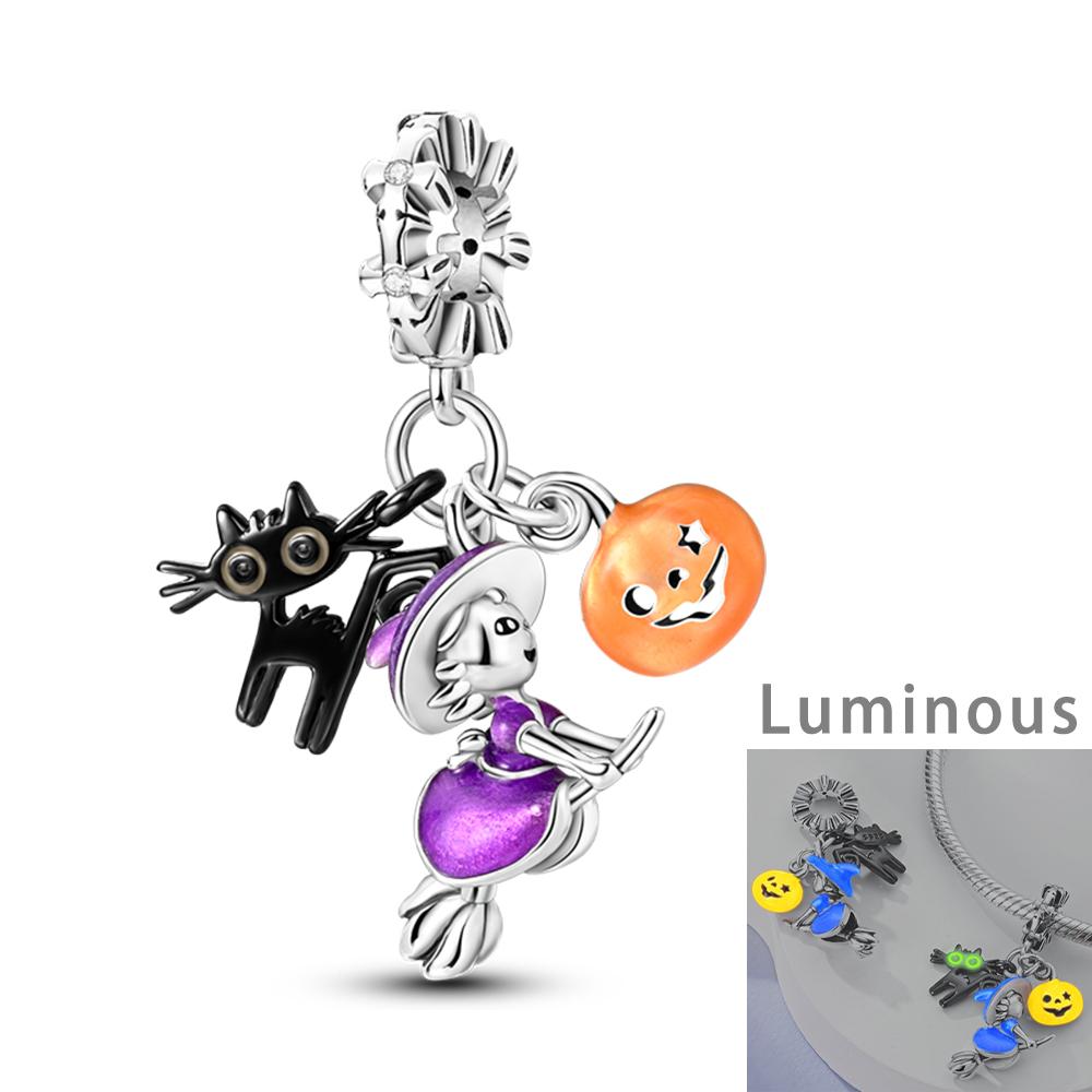 Halloween Charmscopper Black Cat Pumpkin Skull Ghost Witch Beads Pendant Fit Original Bangle Bracelet Diy Jewelry Charm