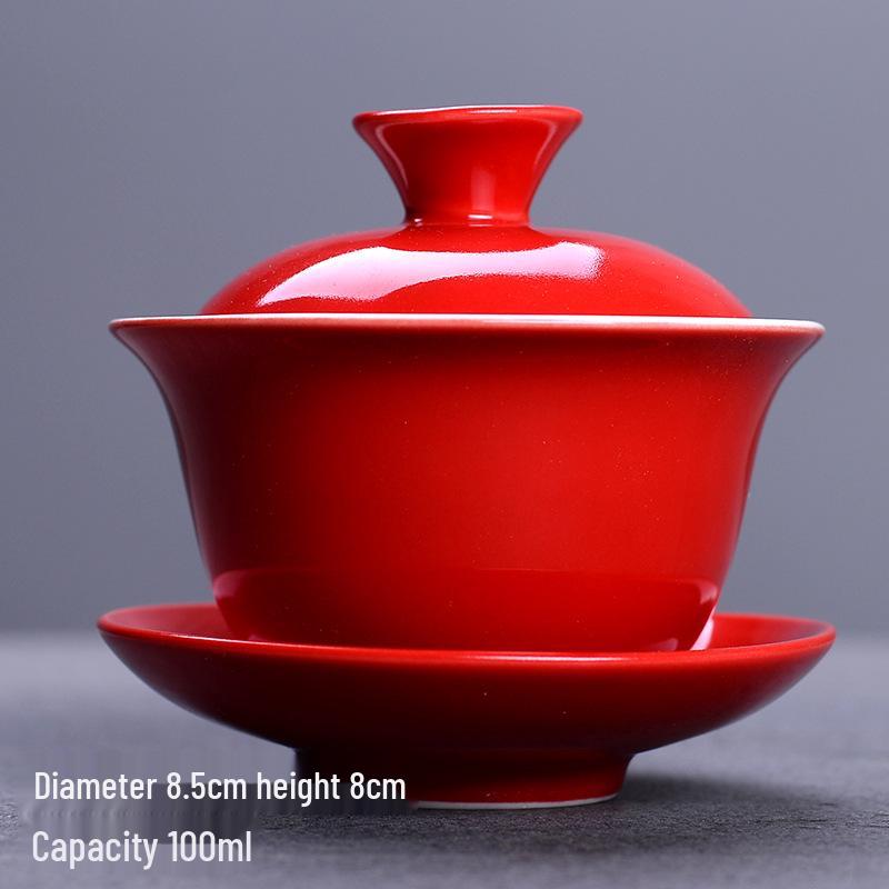 Red Double Happiness Wedding Gaiwan Tea Set for Kung Fu Ceremony