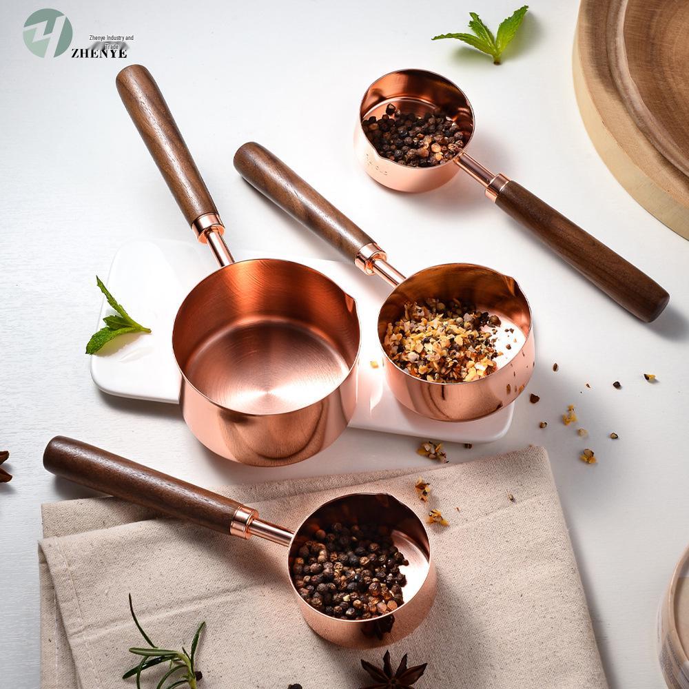 8-Piece Wooden Handle Stainless Steel Measuring Cup and Spoon Set