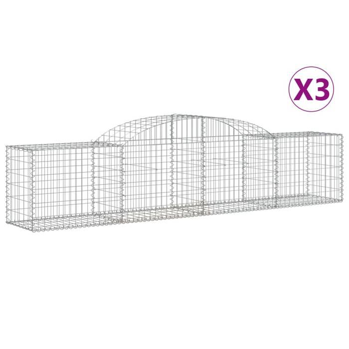 VidaXL Paniers à gabions arqués 3 pcs 300x50x60/80 cm fer galvanisé, gabion, cage de gabion, panier de mur de gabion, mur de 3146666