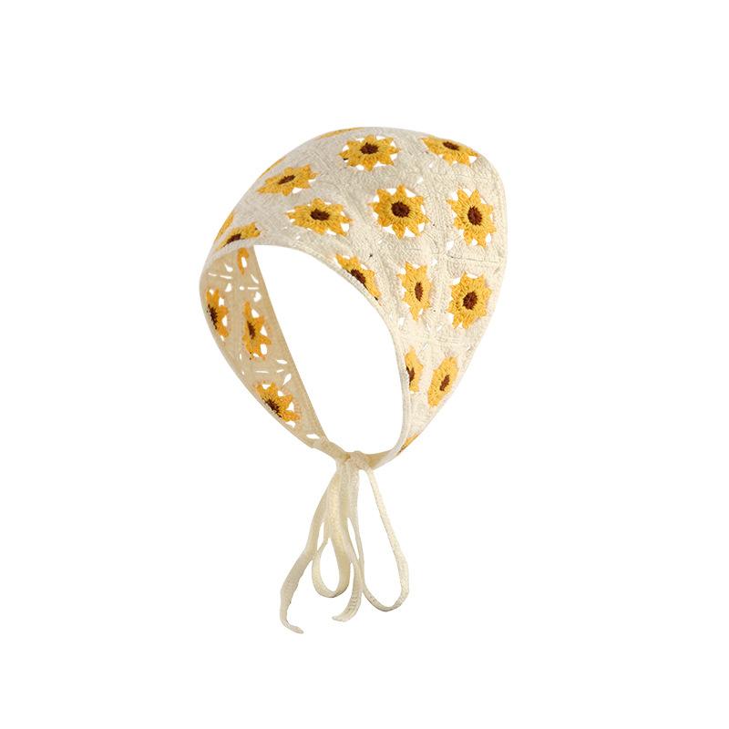 Headscarf summer women's pastoral triangle scarf literary retro crochet triangle scarf hat Y2K hot girl girl children hollow bud