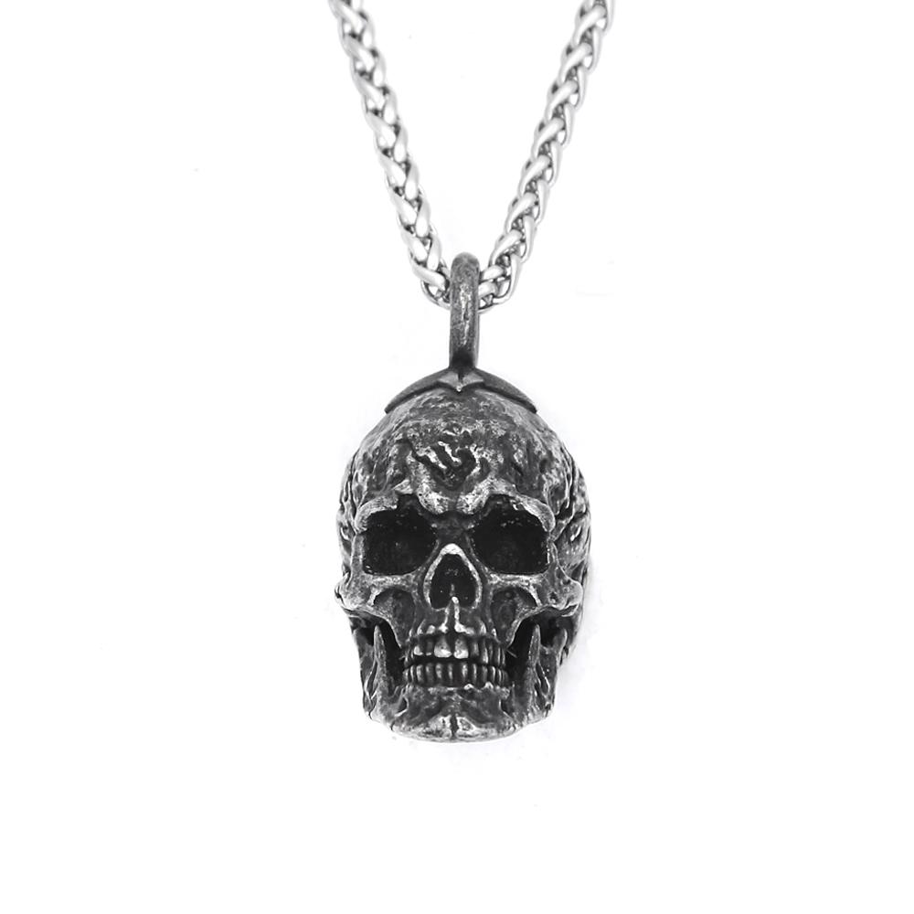 Vintage Black Skull Pendant Necklace 316L Stainless Steel Hip Hop Biker Dark Skull Necklaces Male Party Jewelry Halloween Gifts