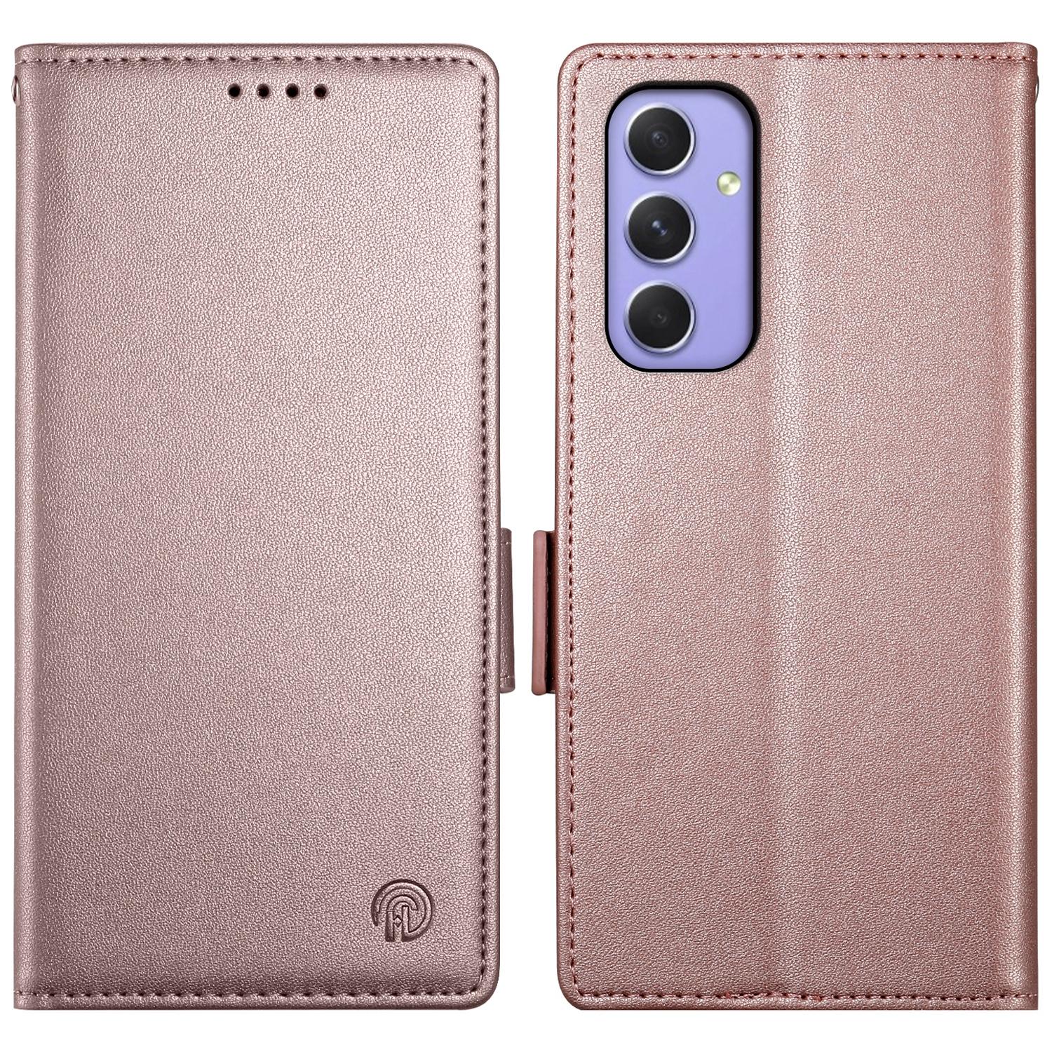 

DF-010 для Samsung Galaxy A55 5G чехол магнитные боковые застежки PU кожаный кошелек чехол для телефона Rose Gold