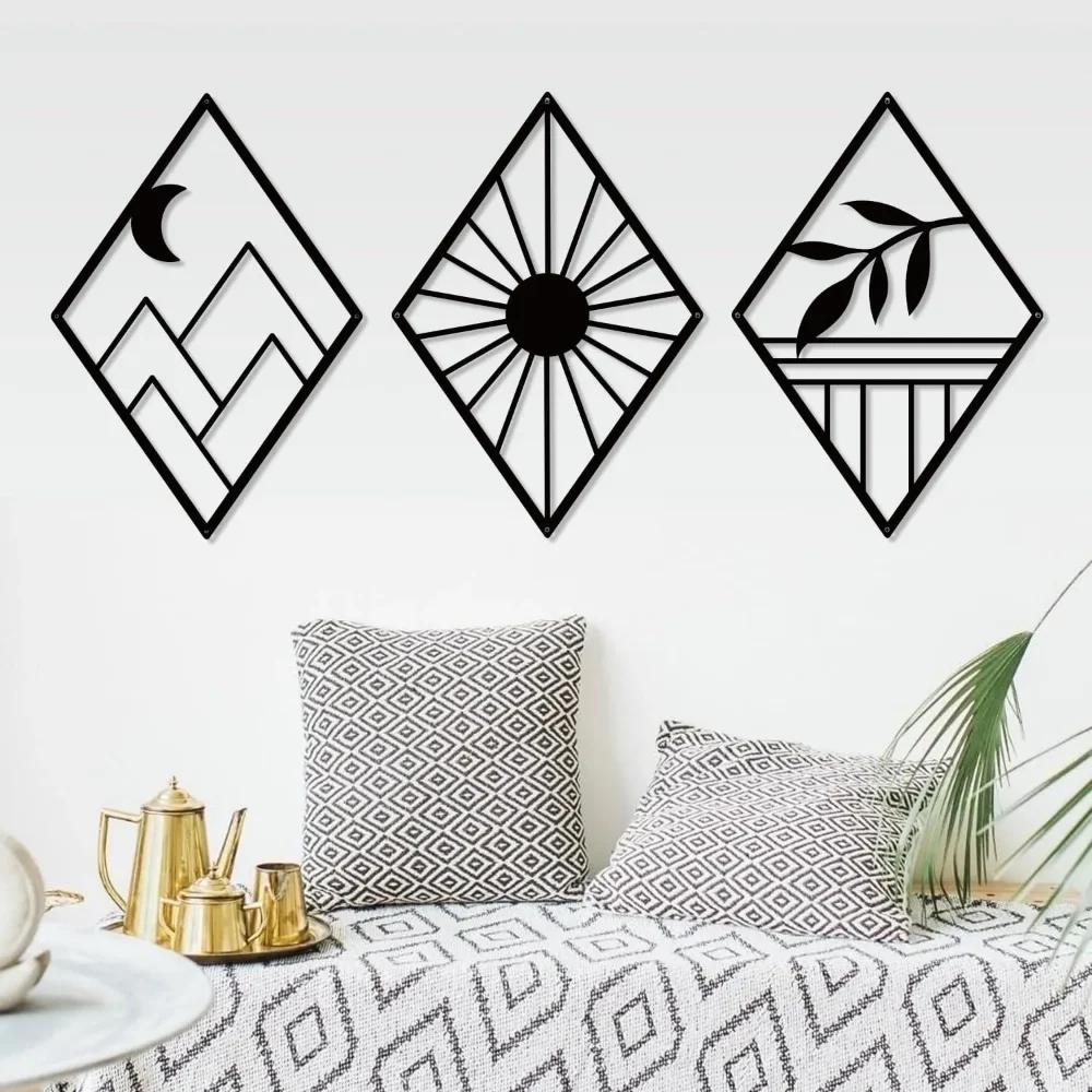 Metal Home Decor: Minimalist Bohemian Abstract Line Iron Wall Hanging for Chic Spaces