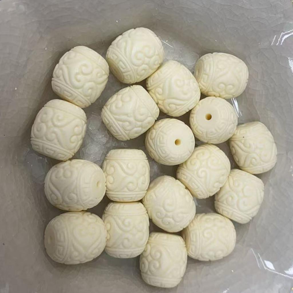 10Pcs Shell Powder Ruyi Pattern Barrel Beads 13x19mm Ivory Carved Drum Spacer Beads for DIY Bracelet Jewelry Making