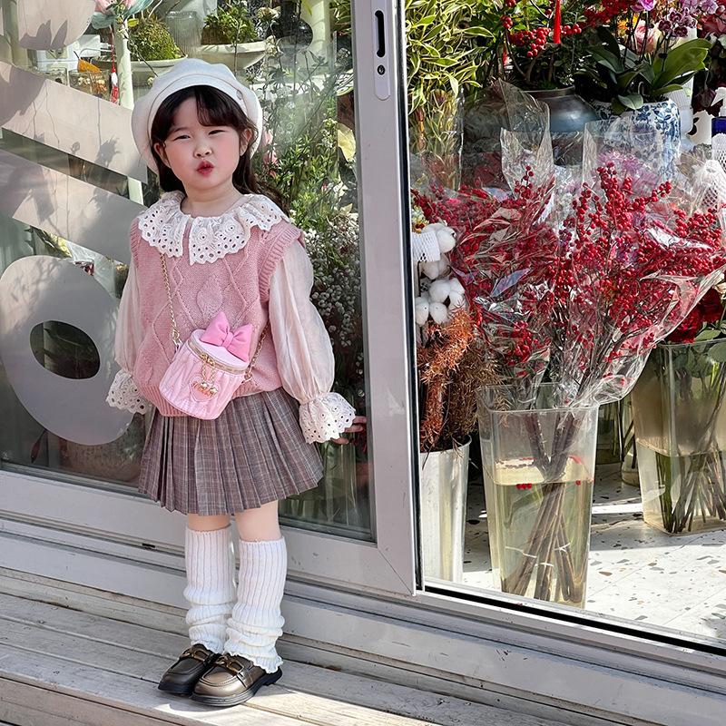 Bows Bucket Bag, Chic Heart-shaped Shoulder Bag, Children's Chain Crossbody Bag