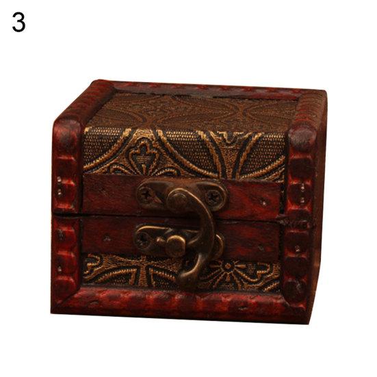 Vintage Small Wood Flower Coin Pattern Box Jewelry Bracelet Storage Holder Case