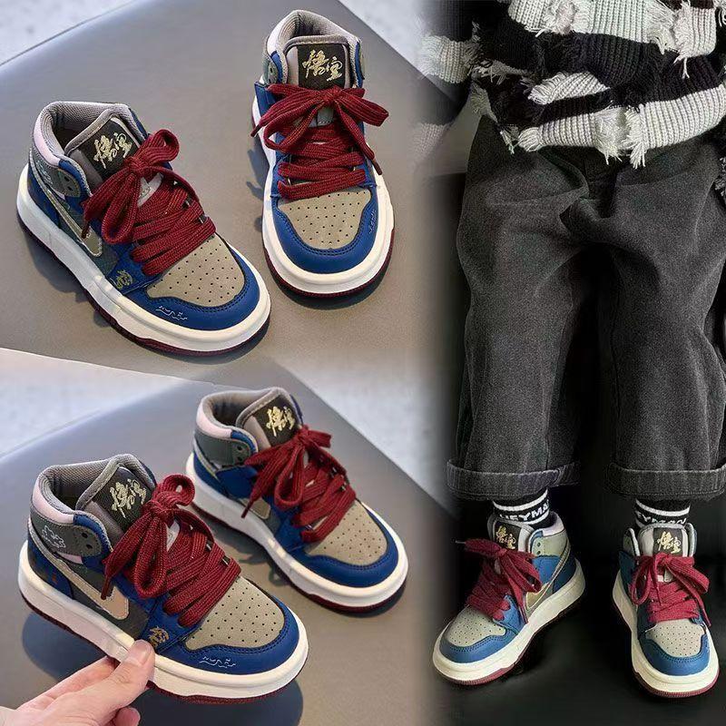 Boys sports shoes children's fashion high-top board shoes 2025 autumn and winter new velvet two cotton shoes girls running shoes tide