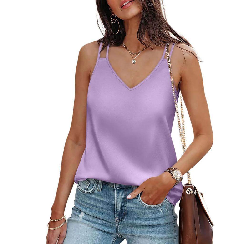 Summer Ladies Casual Solid Color Sleeveless Camisole T-Shirt Tops For Women